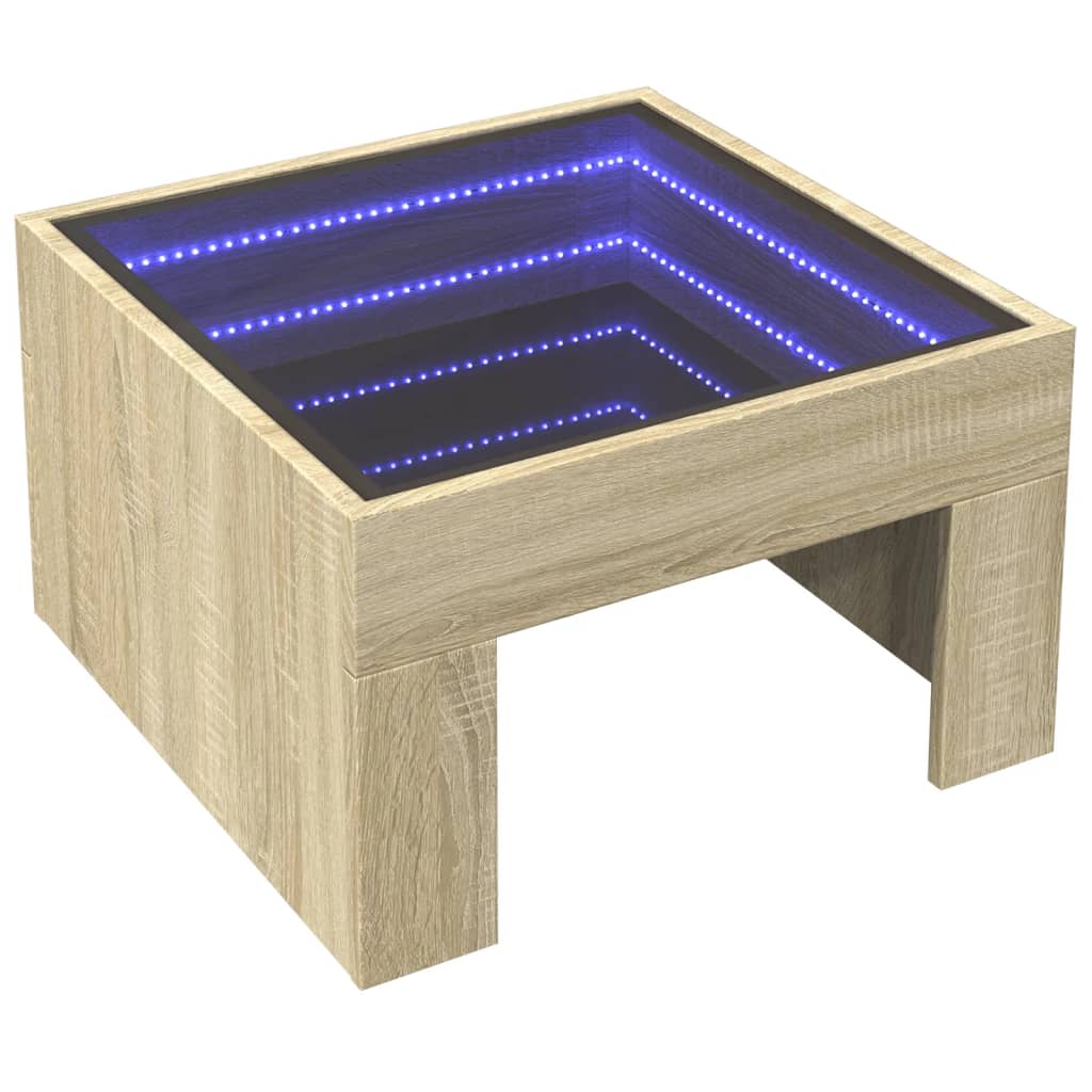 Mesa de centro con Infinity LED roble Sonoma 50x50x30 cm - Vetonek