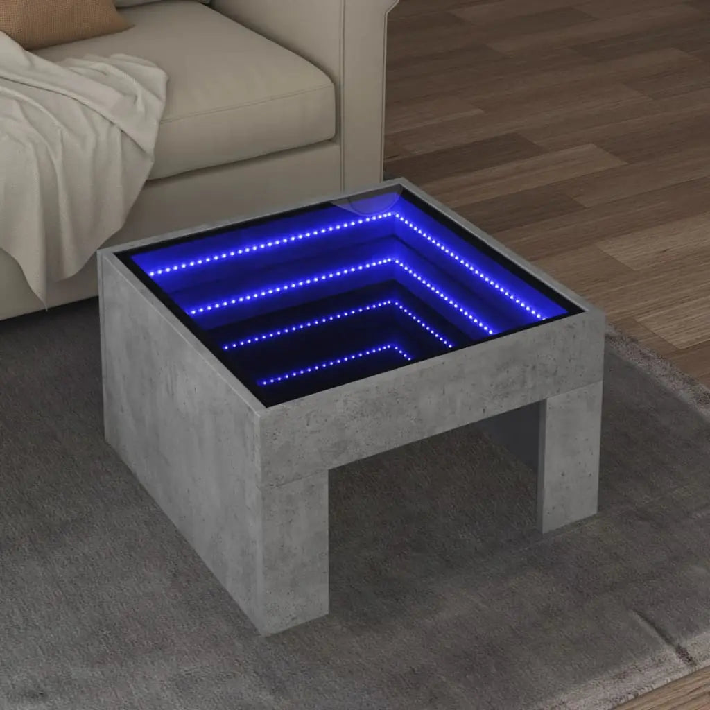 Vetonek Mesa de centro con Infinity LED gris hormigón 50x50x30 cm