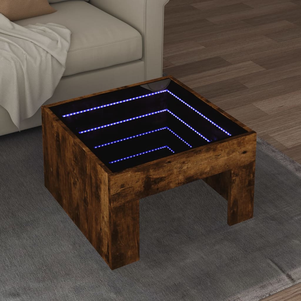 Vetonek Mesa de centro con Infinity LED roble ahumado 50x50x30 cm