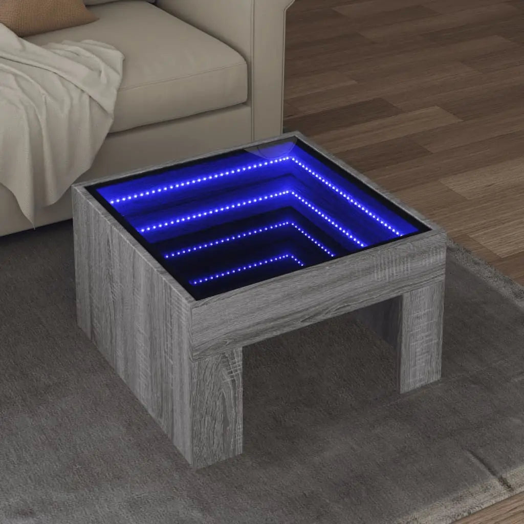 Vetonek Mesa de centro con Infinity LED gris Sonoma 50x50x30 cm