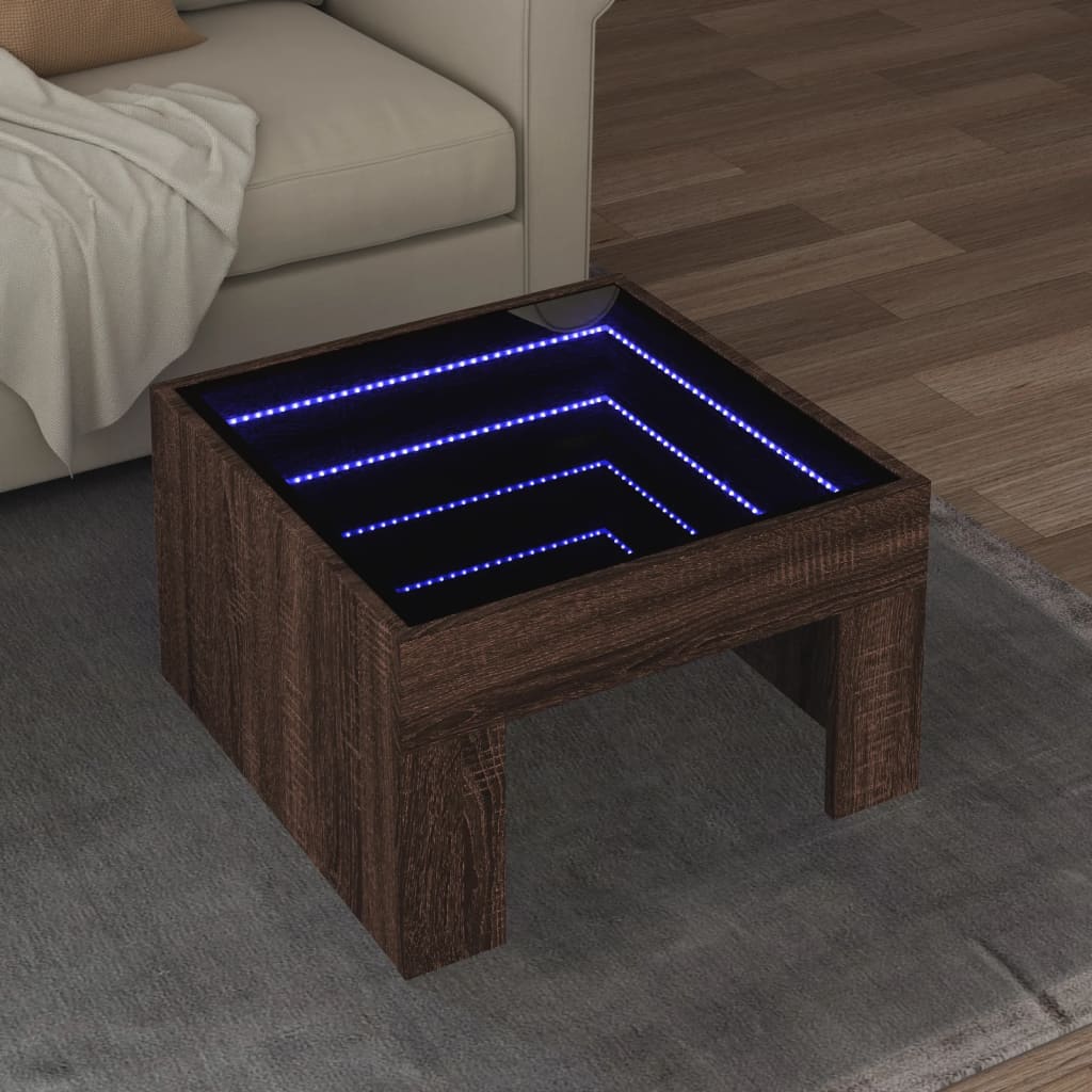 Vetonek Mesa de centro con Infinity LED marrón roble 50x50x30 cm