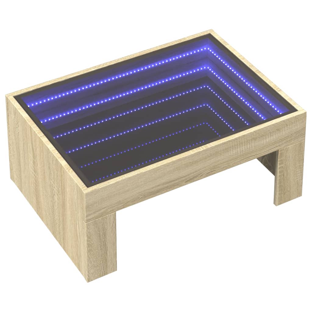 Mesa de centro con Infinity LED roble Sonoma 70x50x30 cm - Vetonek