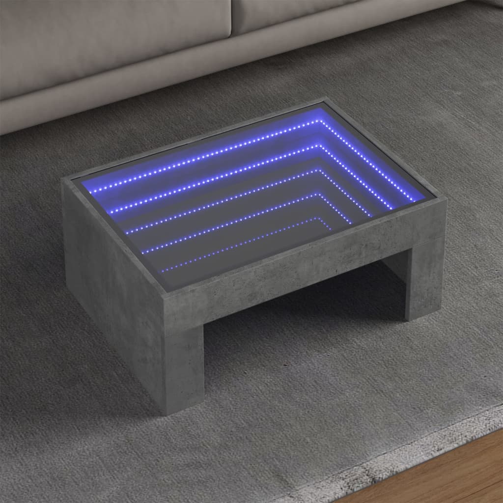 Vetonek Mesa de centro con Infinity LED gris hormigón 70x50x30 cm