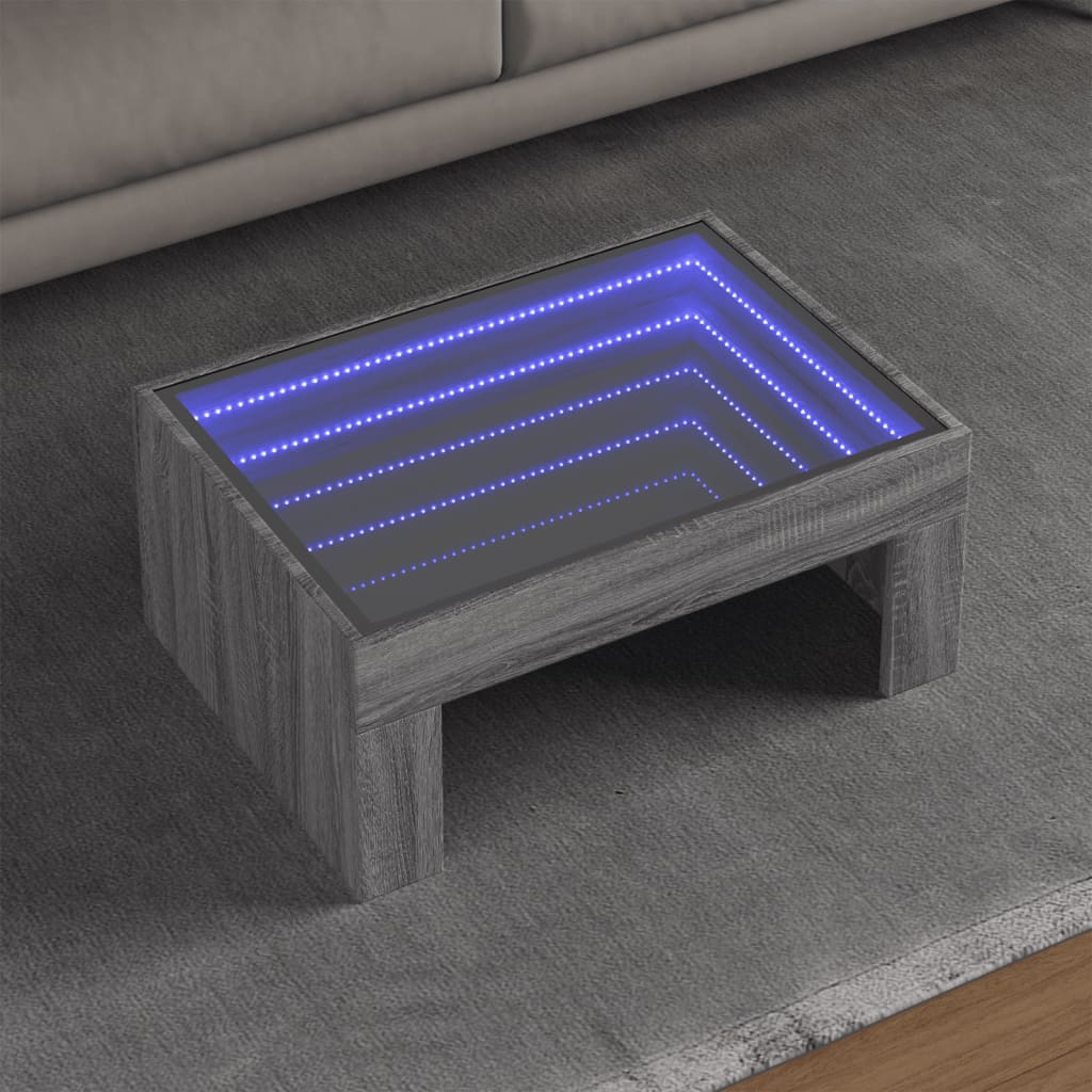 Vetonek Mesa de centro con Infinity LED gris Sonoma 70x50x30 cm