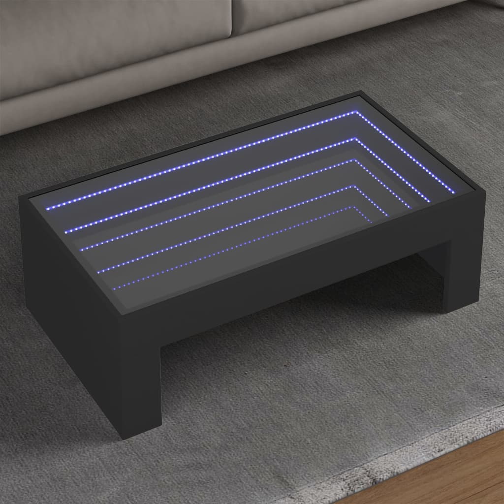 Vetonek Mesa de centro con Infinity LED negro 90x50x30 cm