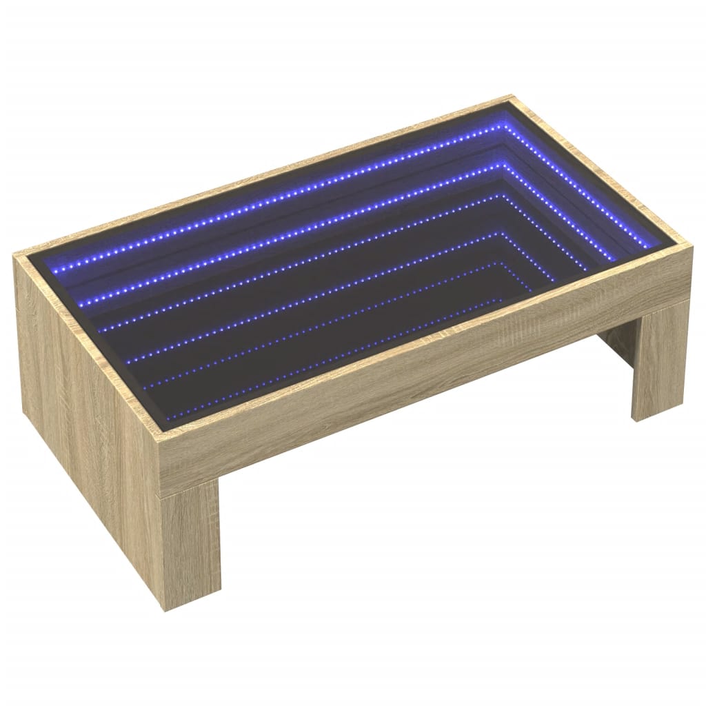 Mesa de centro con Infinity LED roble Sonoma 90x50x30 cm - Vetonek