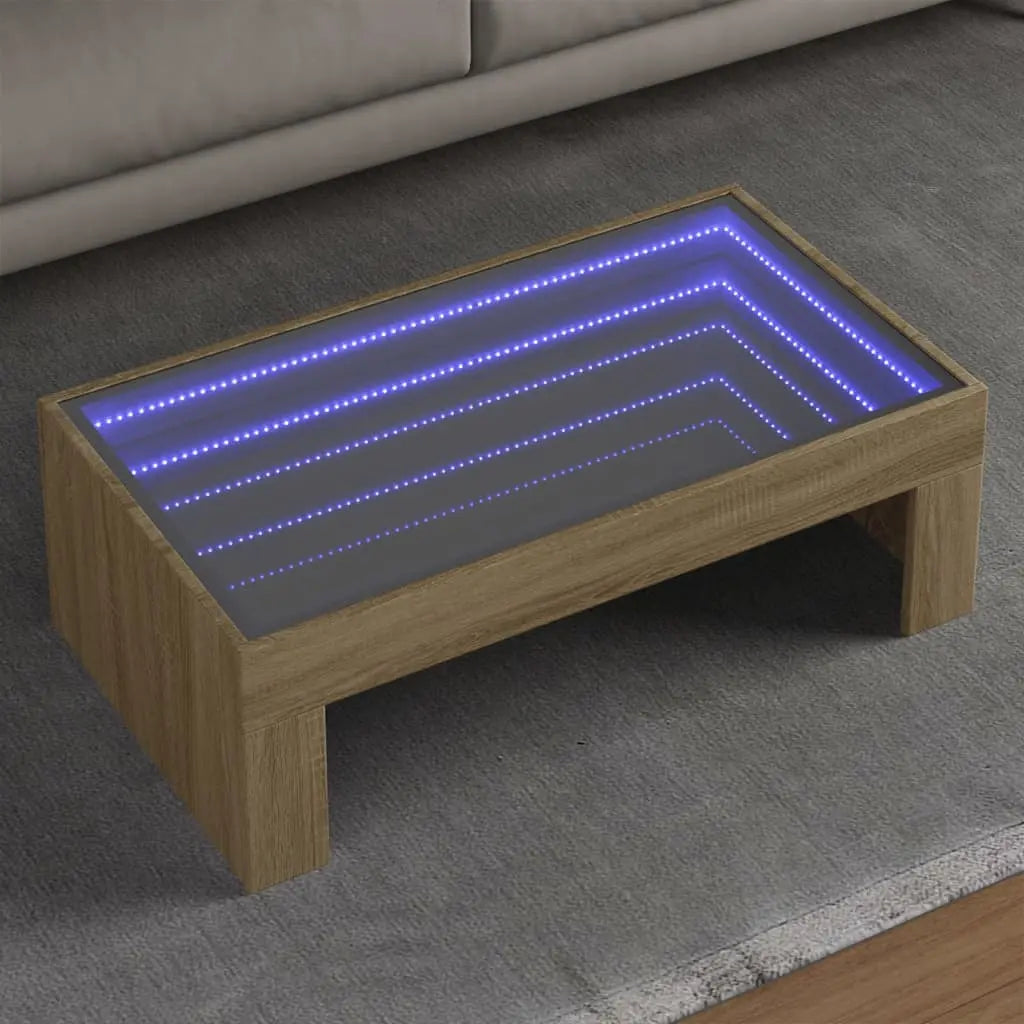 Vetonek Mesa de centro con Infinity LED roble Sonoma 90x50x30 cm