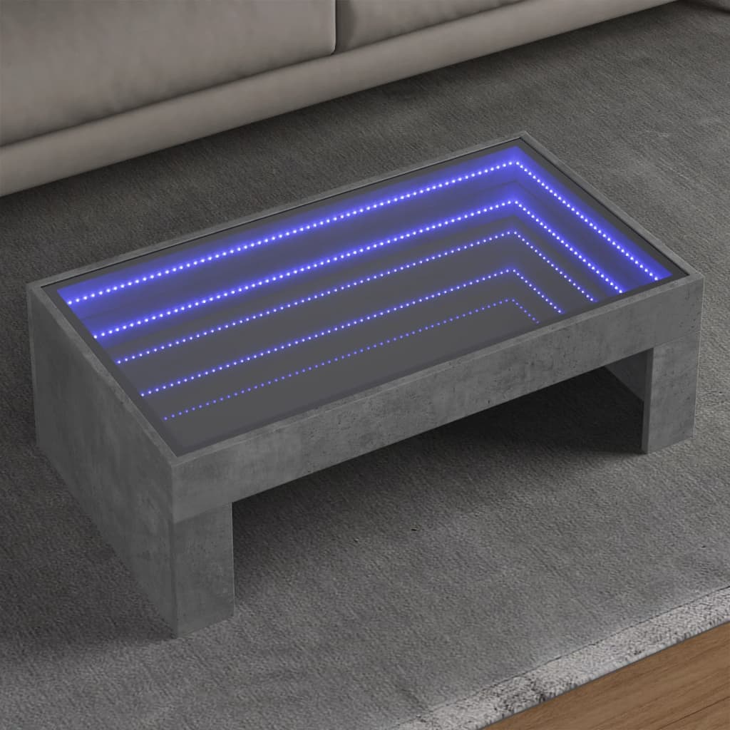 Vetonek Mesa de centro con Infinity LED gris hormigón 90x50x30 cm