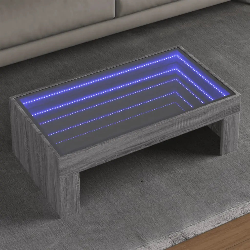 Vetonek Mesa de centro con Infinity LED gris Sonoma 90x50x30 cm