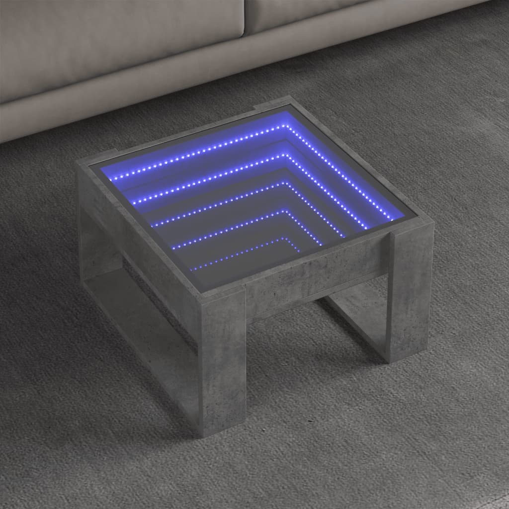 Vetonek Mesa de centro con Infinity LED gris hormigón 50x53x30 cm