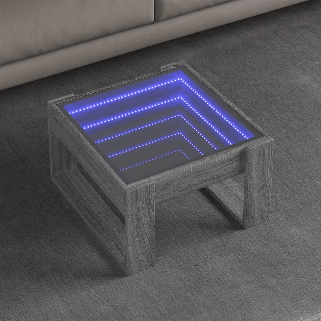 Vetonek Mesa de centro con Infinity LED gris Sonoma 50x53x30 cm