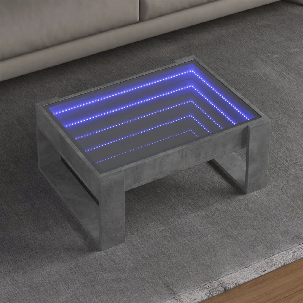 Vetonek Mesa de centro con Infinity LED gris hormigón 70x53x30 cm