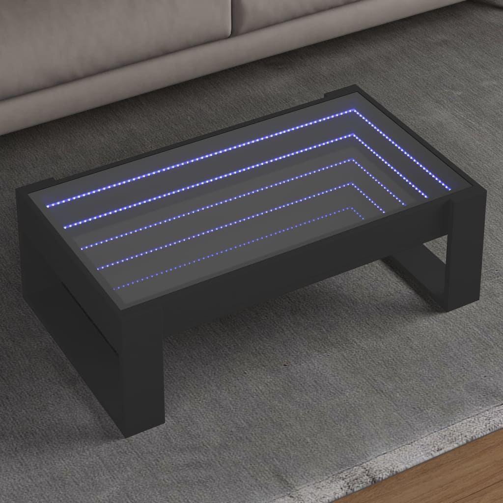 Vetonek Mesa de centro con Infinity LED negro 90x53x30 cm