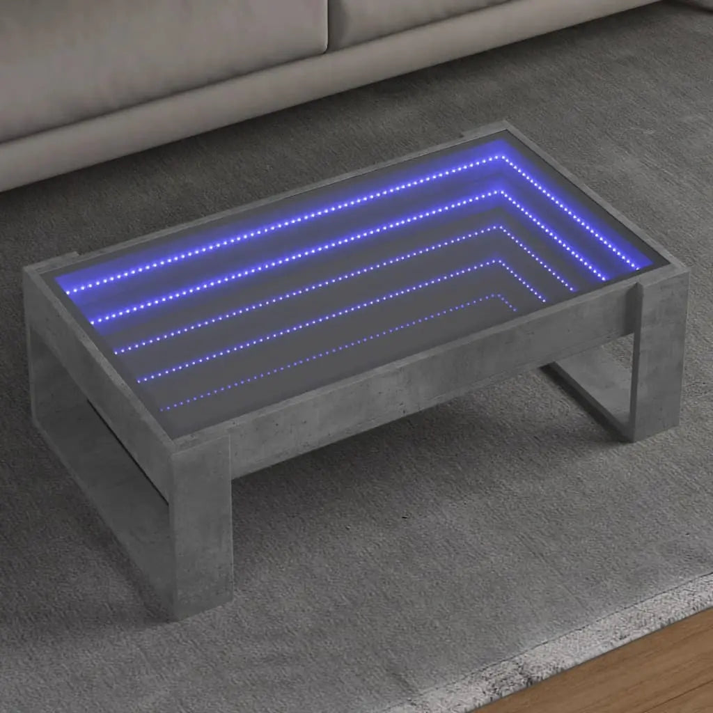 Vetonek Mesa de centro con Infinity LED gris hormigón 90x53x30 cm