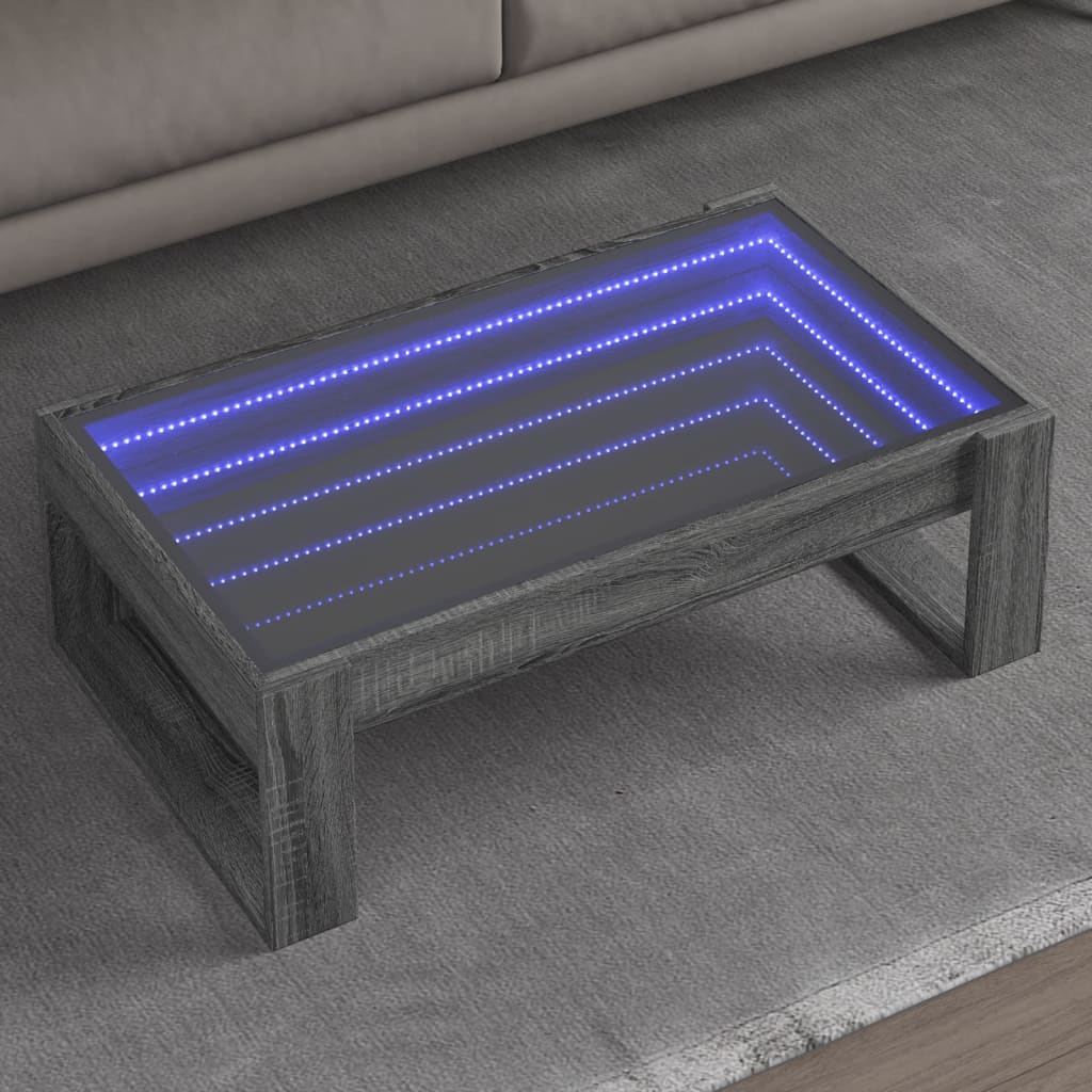 Vetonek Mesa de centro con Infinity LED gris Sonoma 90x53x30 cm