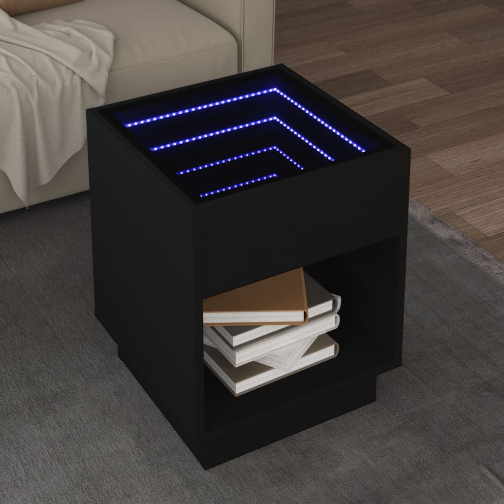 Vetonek Mesa de centro con Infinity LED negro 40x40x50 cm