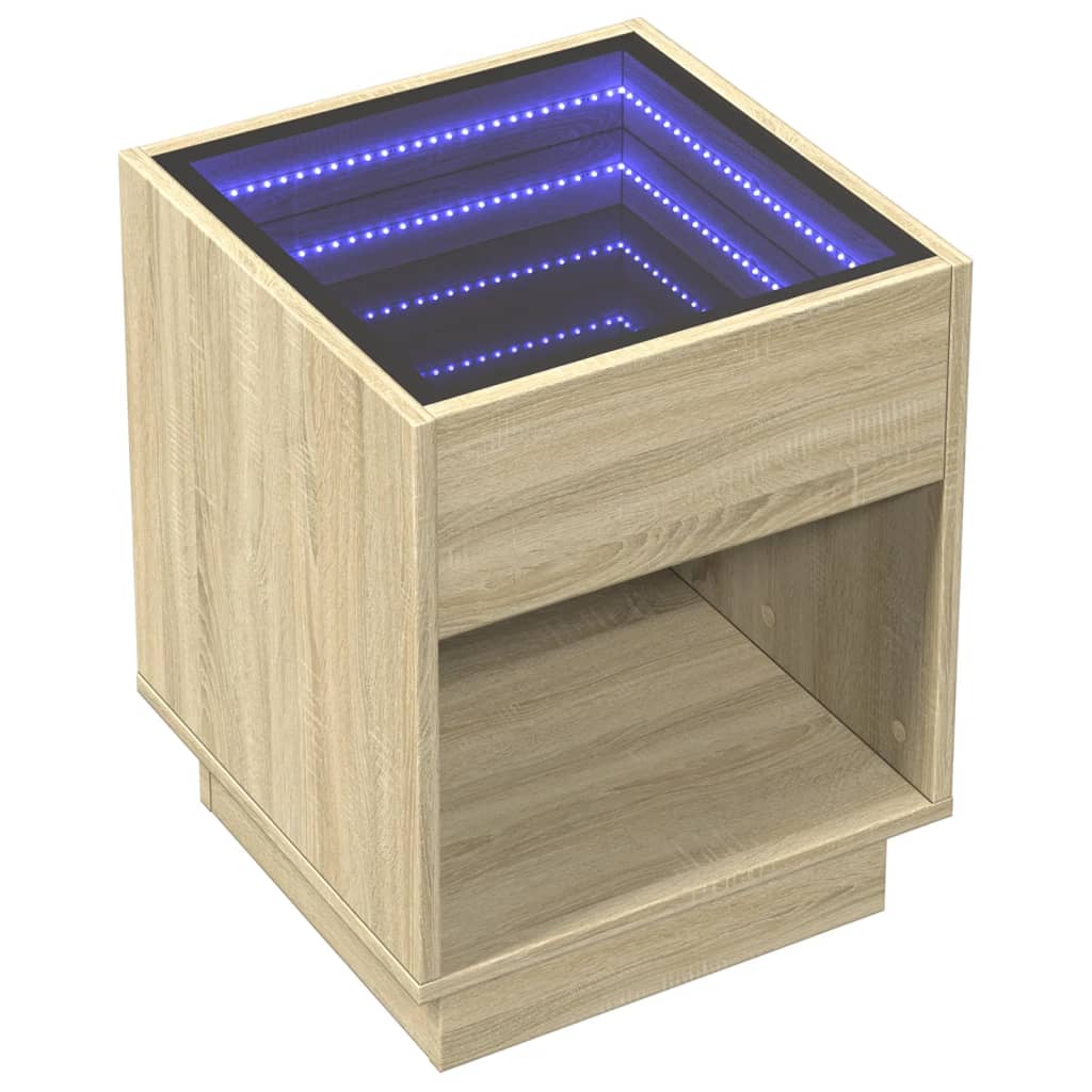 Mesa de centro con Infinity LED roble Sonoma 40x40x50 cm - Vetonek