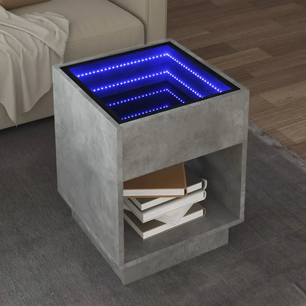 Vetonek Mesa de centro con Infinity LED gris hormigón 40x40x50 cm