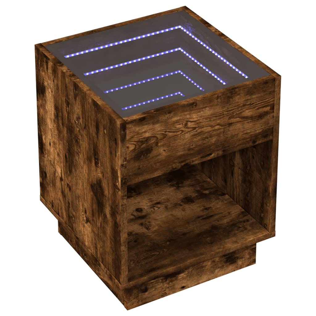 Mesa de centro con Infinity LED roble ahumado 40x40x50 cm - Vetonek