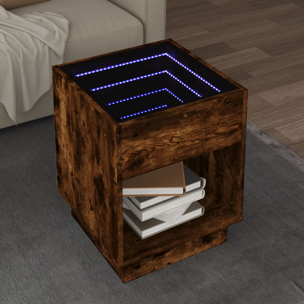 Vetonek Mesa de centro con Infinity LED roble ahumado 40x40x50 cm