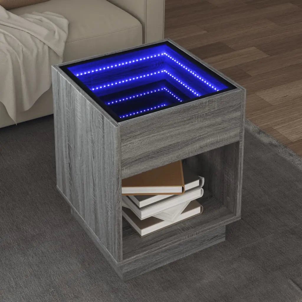 Vetonek Mesa de centro con Infinity LED gris Sonoma 40x40x50 cm