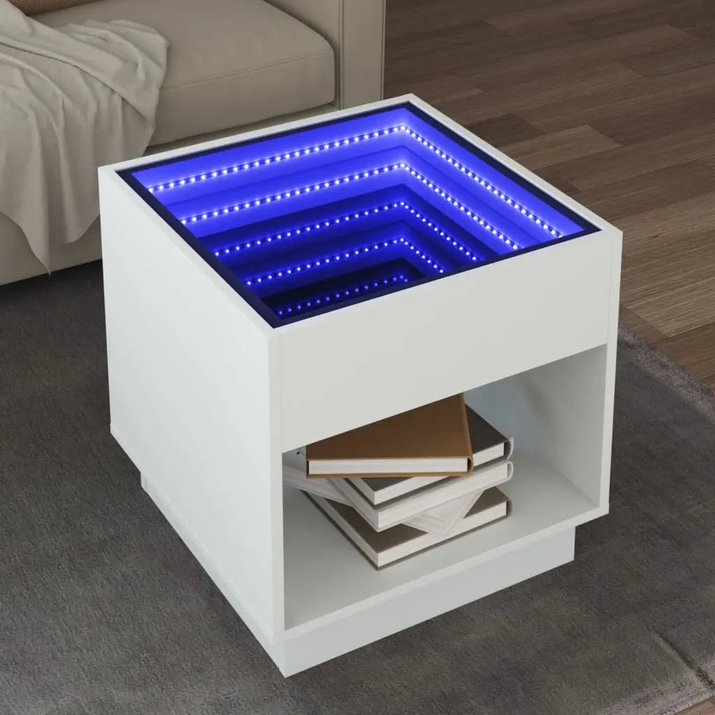 Vetonek Mesa de centro con Infinity LED blanco 50x50x50 cm