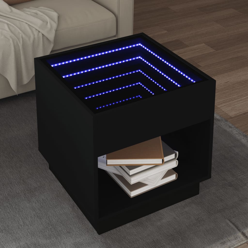 Vetonek Mesa de centro con Infinity LED negro 50x50x50 cm