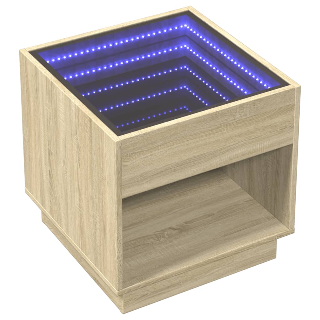 Mesa de centro con Infinity LED roble Sonoma 50x50x50 cm - Vetonek