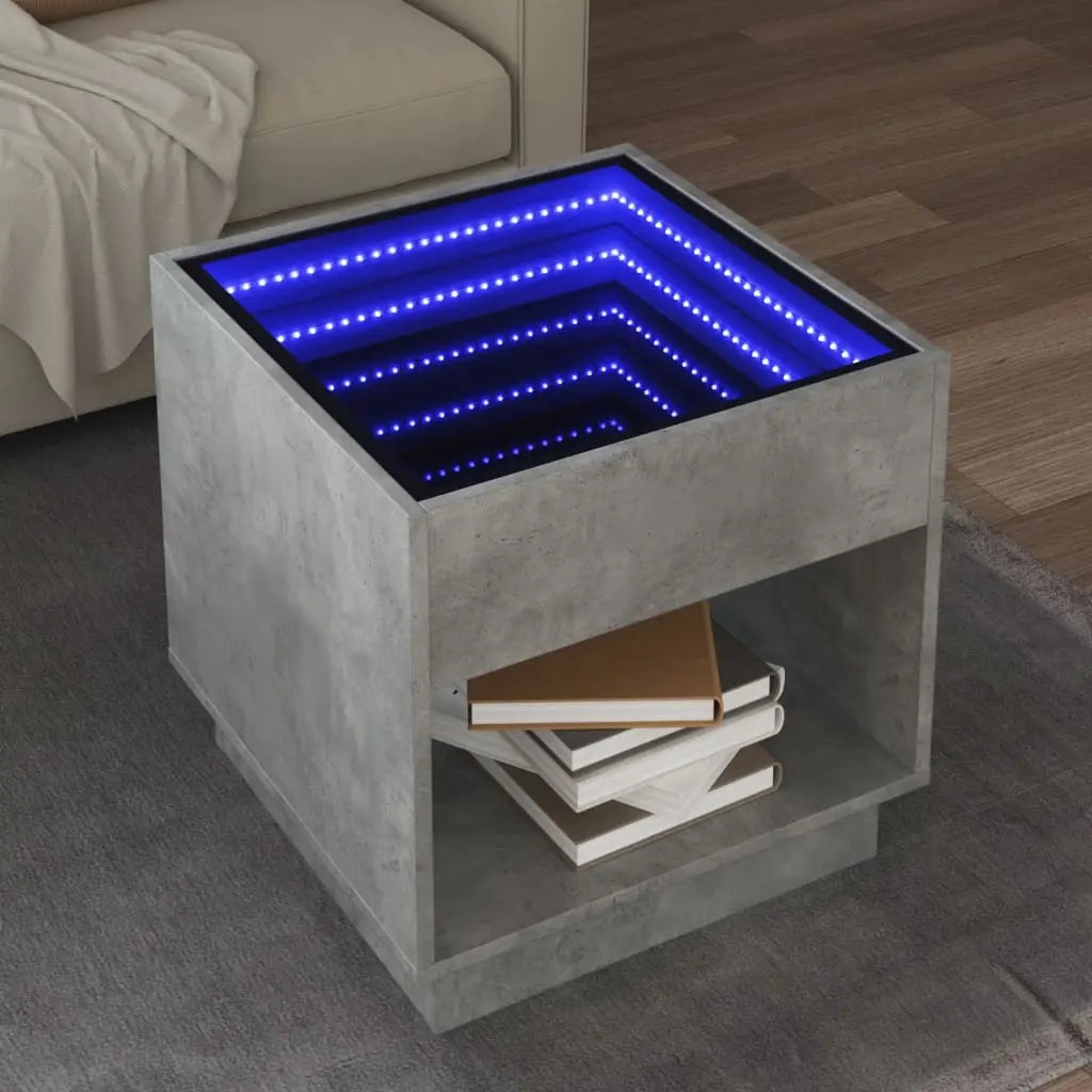 Vetonek Mesa de centro con Infinity LED gris hormigón 50x50x50 cm