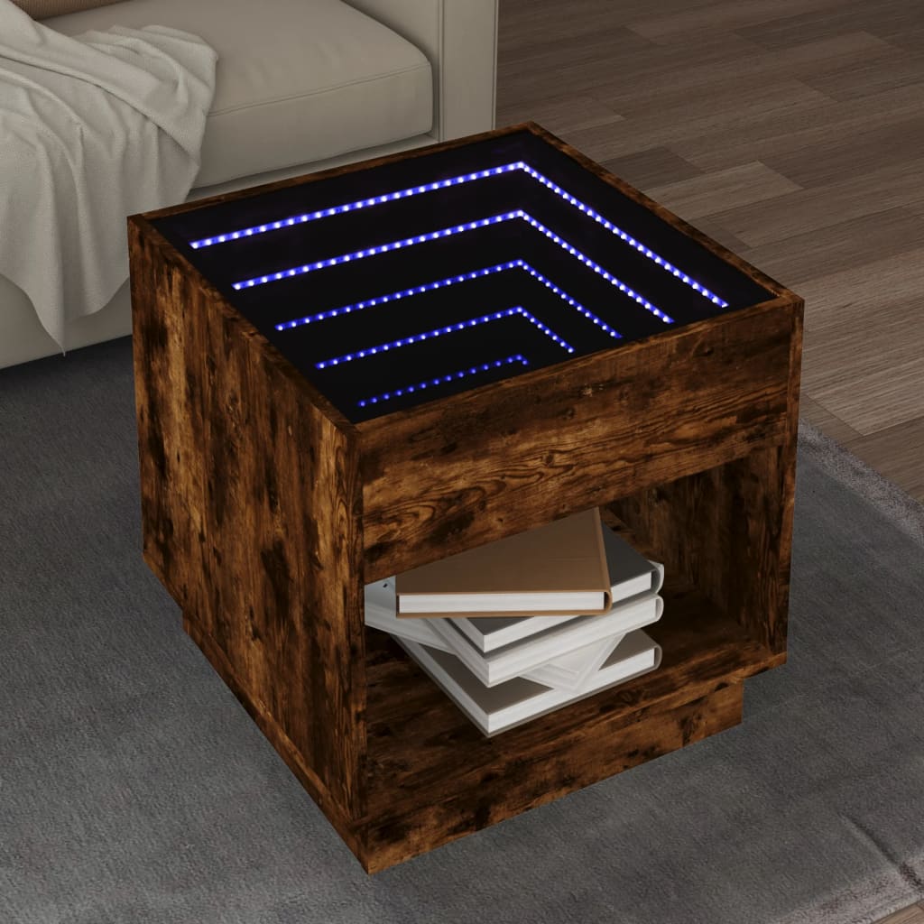 Vetonek Mesa de centro con Infinity LED roble ahumado 50x50x50 cm