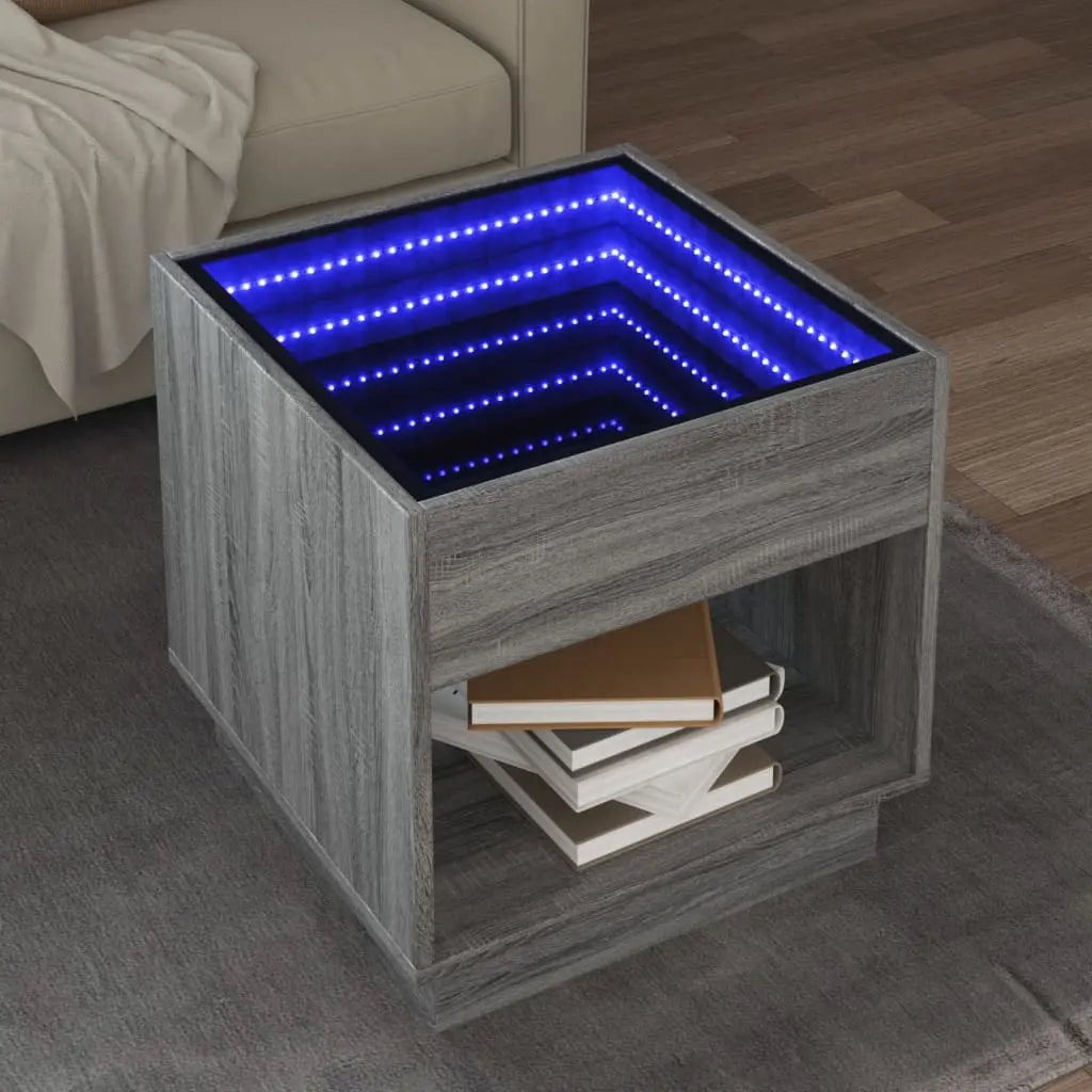 Vetonek Mesa de centro con Infinity LED gris Sonoma 50x50x50 cm