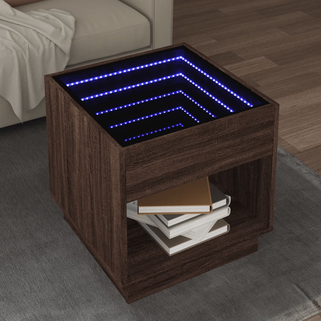 Vetonek Mesa de centro con Infinity LED marrón roble 50x50x50 cm