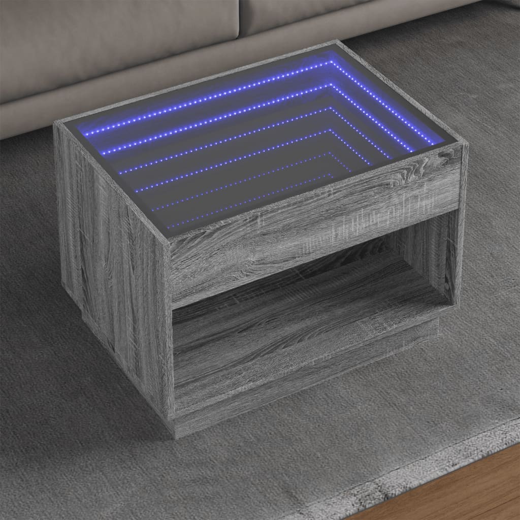 Vetonek Mesa de centro con Infinity LED gris Sonoma 70x50x50 cm