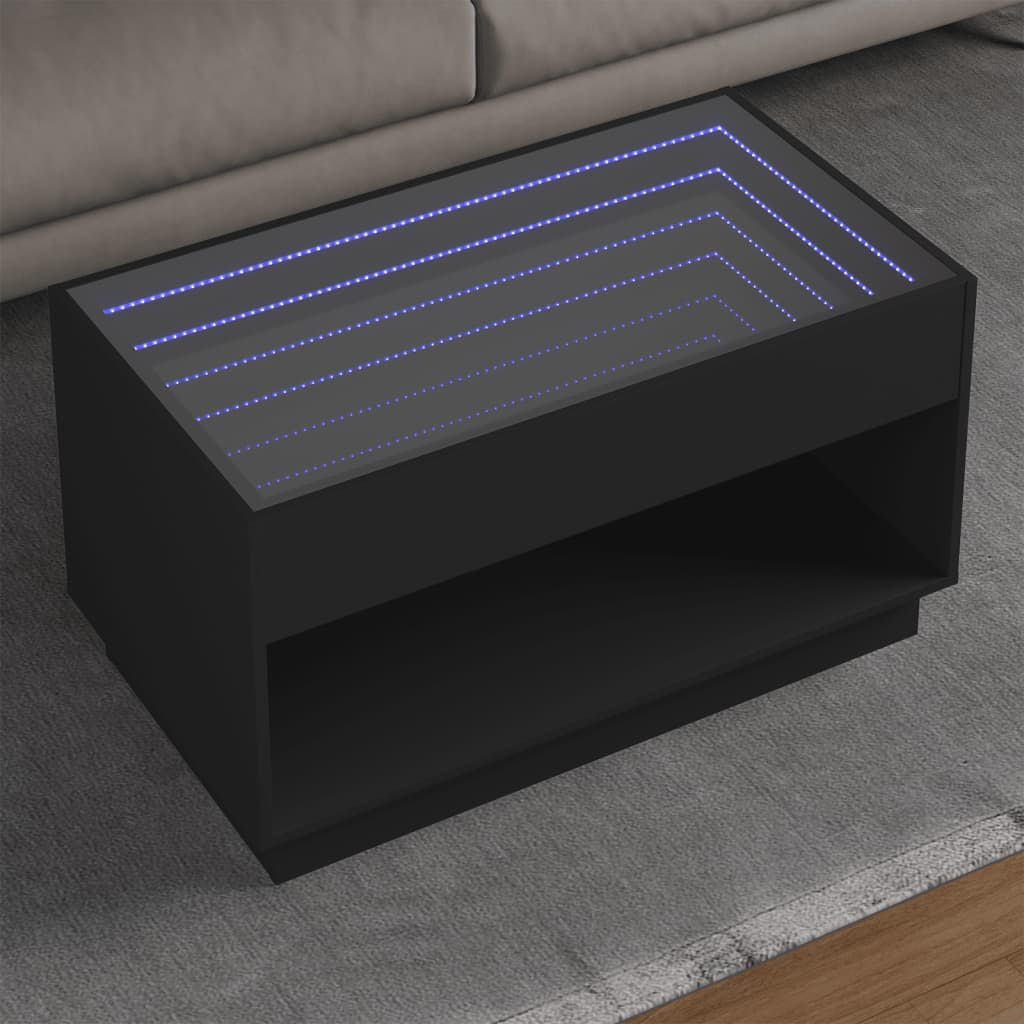 Vetonek Mesa de centro con Infinity LED negro 90x50x50 cm