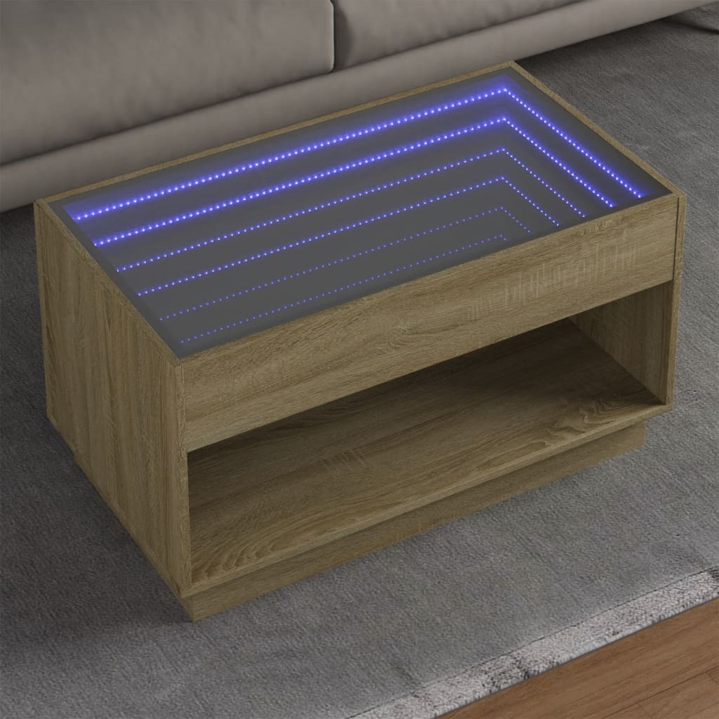 Vetonek Mesa de centro con Infinity LED roble Sonoma 90x50x50 cm