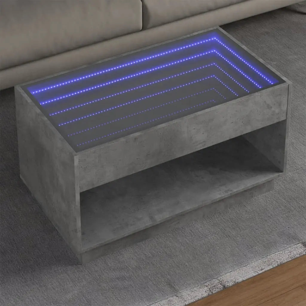 Vetonek Mesa de centro con Infinity LED gris hormigón 90x50x50 cm