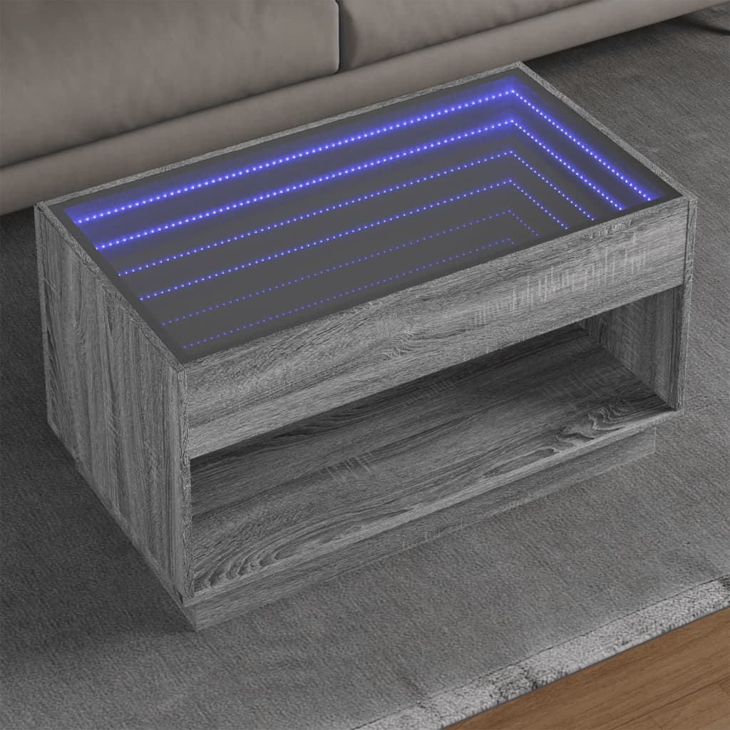 Vetonek Mesa de centro con Infinity LED gris Sonoma 90x50x50 cm