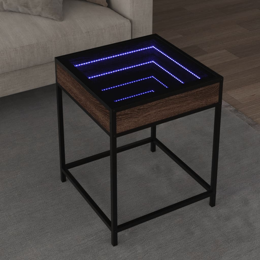 Vetonek Mesa de centro con Infinity LED marrón roble 40x40x51 cm