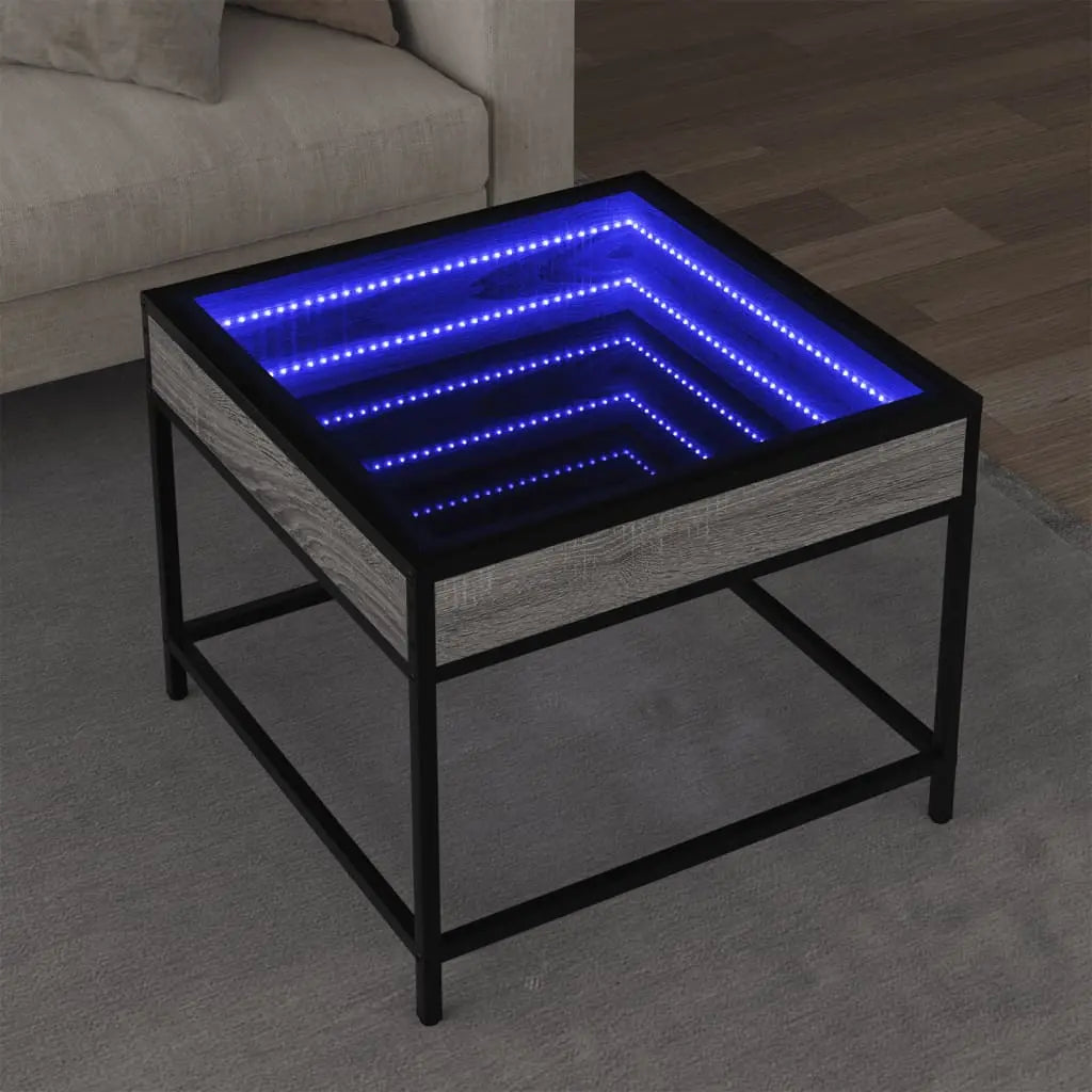 Vetonek Mesa de centro con Infinity LED gris Sonoma 50x50x41 cm