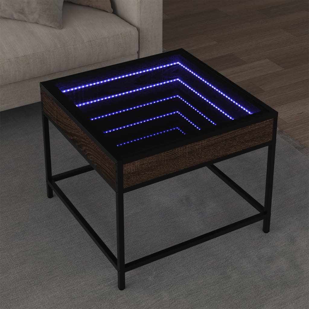 Vetonek Mesa de centro con Infinity LED marrón roble 50x50x41 cm