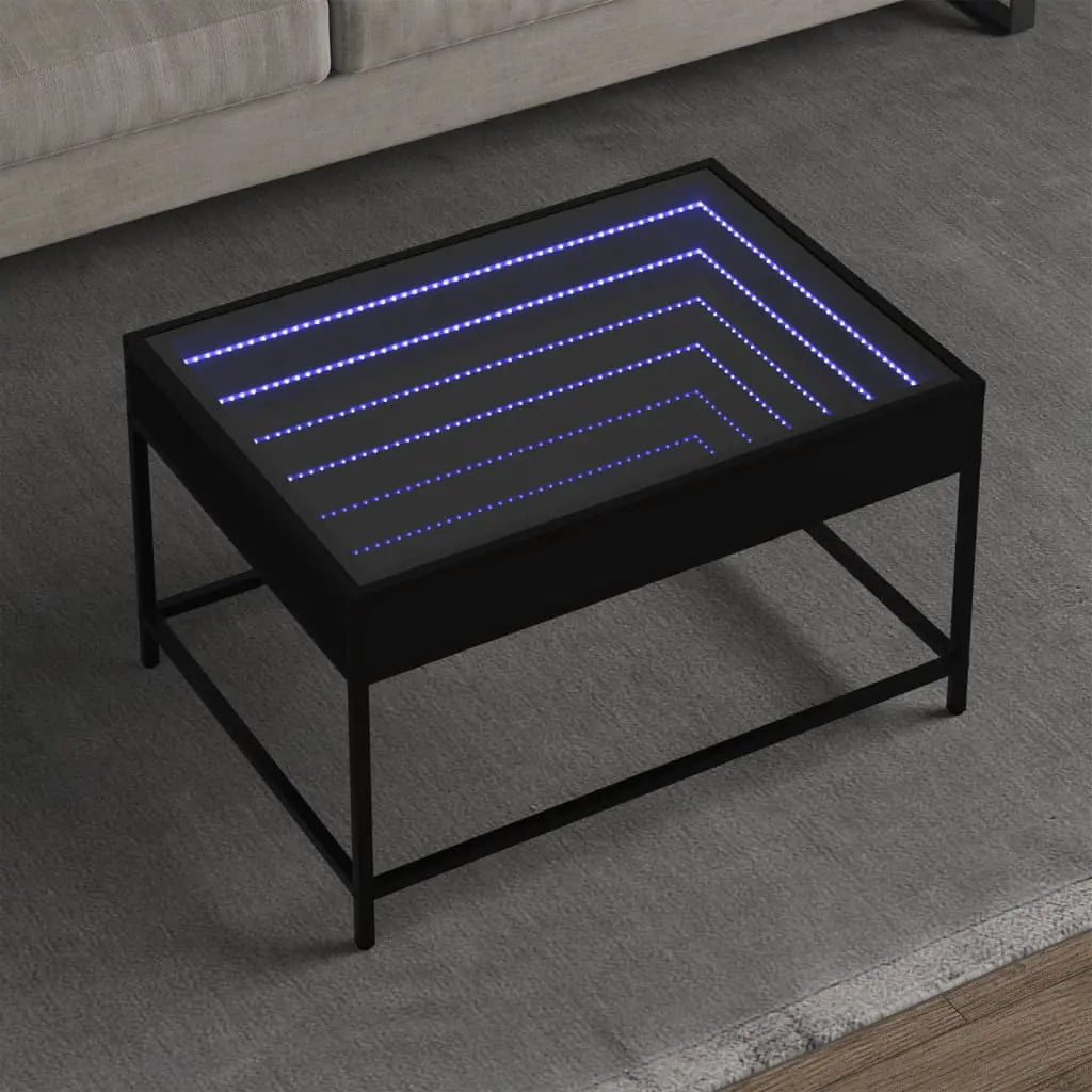 Vetonek Mesa de centro con Infinity LED negro 70x50x41 cm