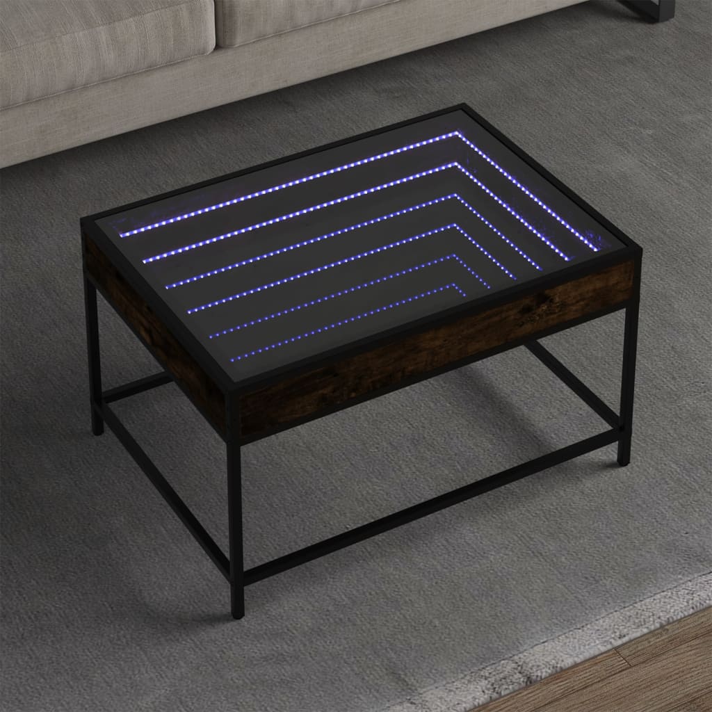 Vetonek Mesa de centro con Infinity LED roble ahumado 70x50x41 cm