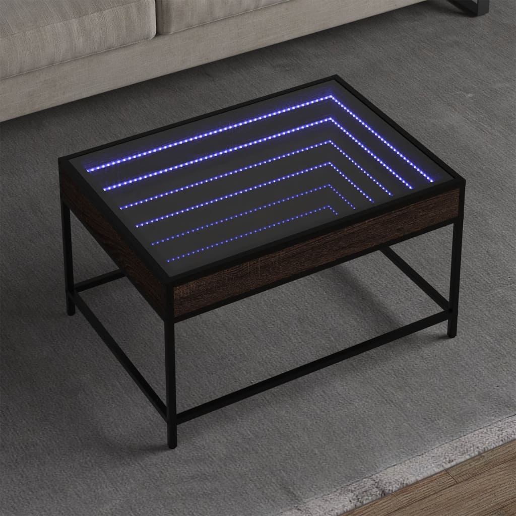 Vetonek Mesa de centro con Infinity LED marrón roble 70x50x41 cm