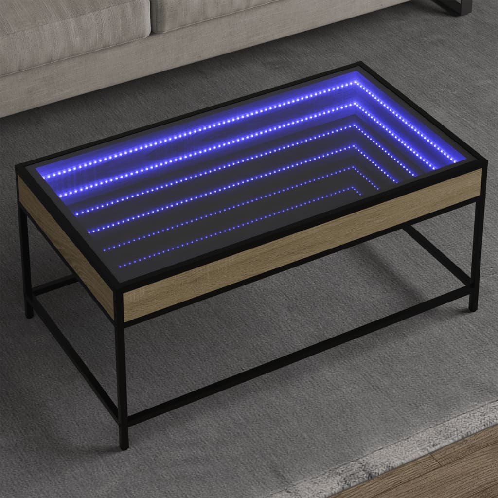 Vetonek Mesa de centro con Infinity LED roble Sonoma 90x50x41 cm