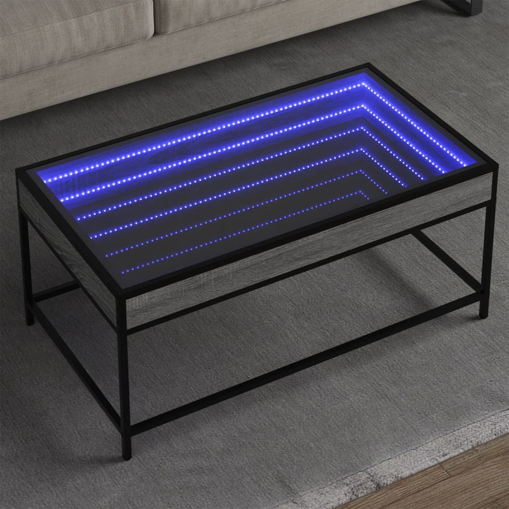 Vetonek Mesa de centro con Infinity LED gris Sonoma 90x50x41 cm