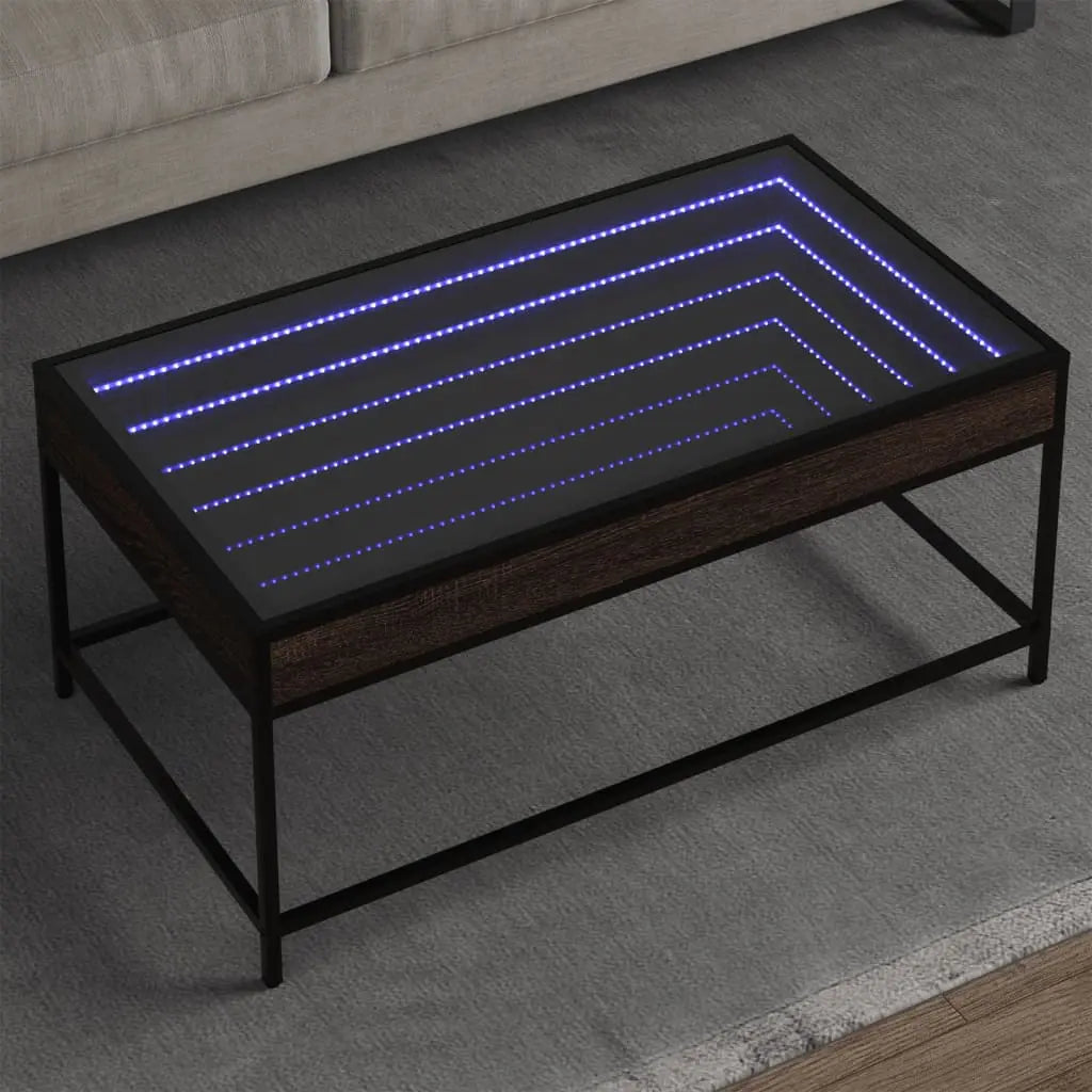 Vetonek Mesa de centro con Infinity LED marrón roble 90x50x41 cm