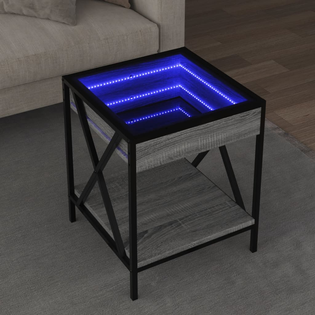 Vetonek Mesa de centro con Infinity LED gris Sonoma 40x40x49 cm