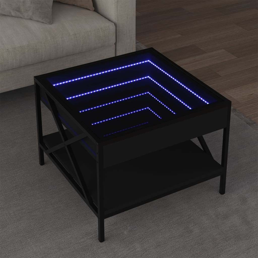 Vetonek Mesa de centro con Infinity LED negro 50x50x38 cm