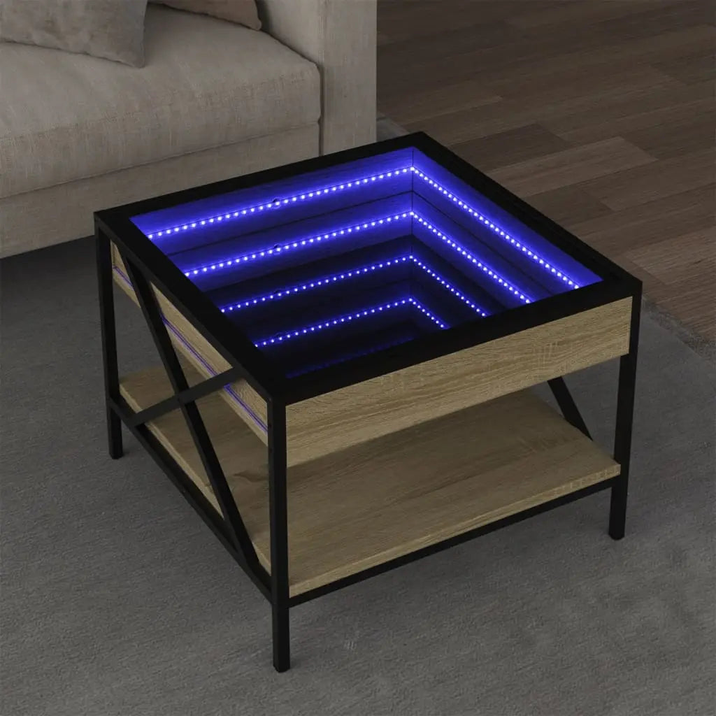 Vetonek Mesa de centro con Infinity LED roble Sonoma 50x50x38 cm