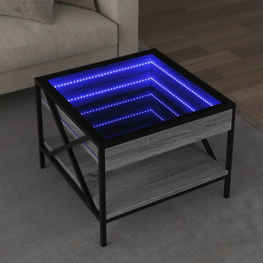 Vetonek Mesa de centro con Infinity LED gris Sonoma 50x50x38 cm